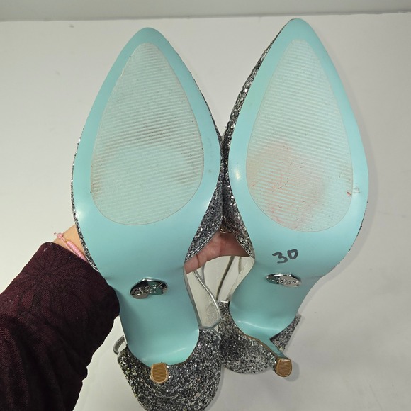 Betsey Johnson Sparkle Glitter Mesh Stiletto Heels Silver Women Size 9.5 - Picture 7 of 10